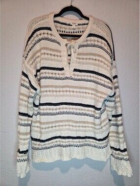 a.n.a Striped Knit Sweater with Tie Neck in XL